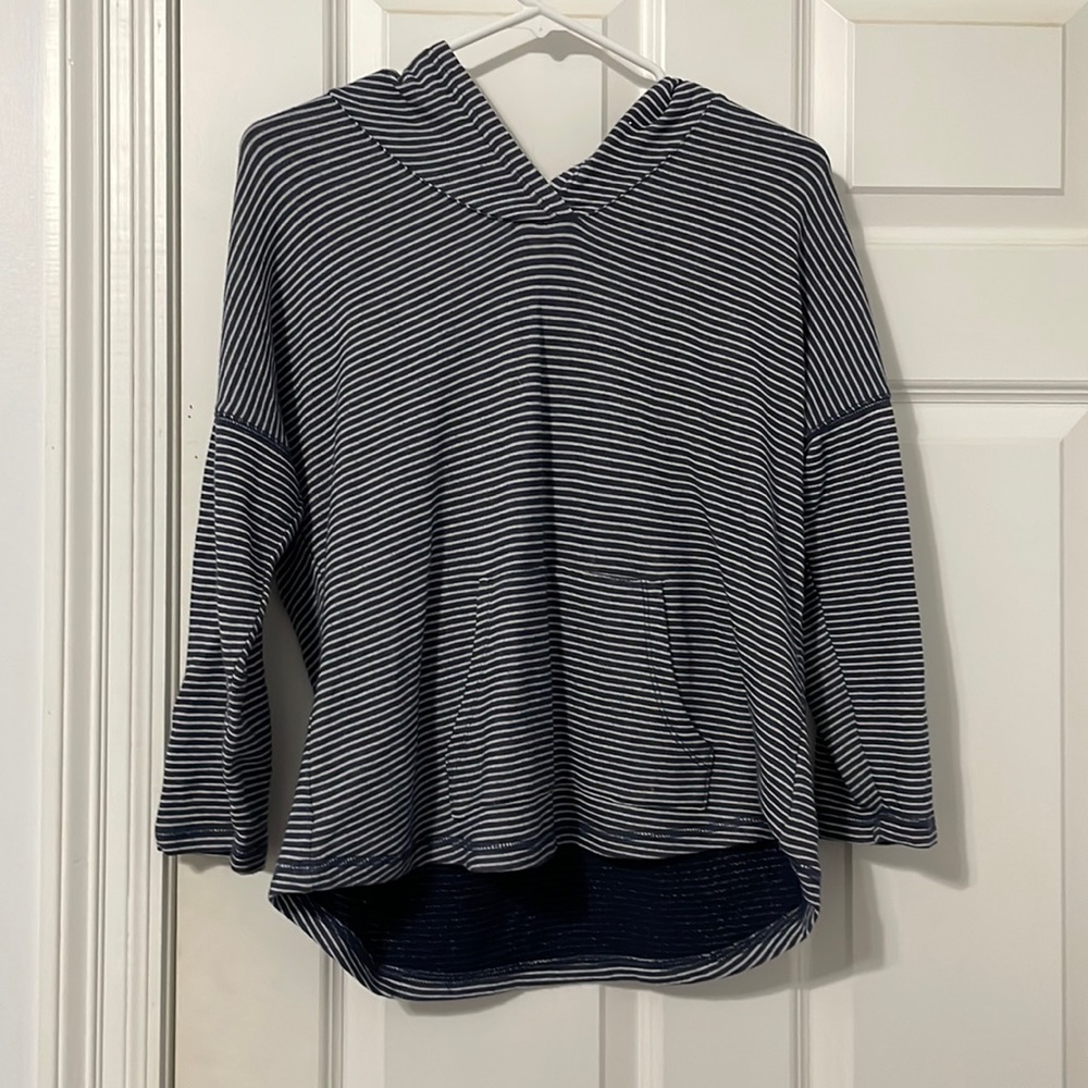 Navy blue and white striped hoodie